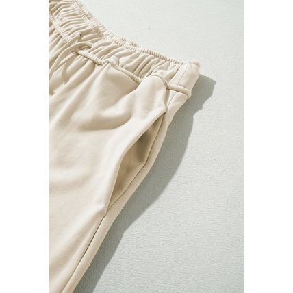 Apricot Loop Drawstring Casual Wide Leg Pants