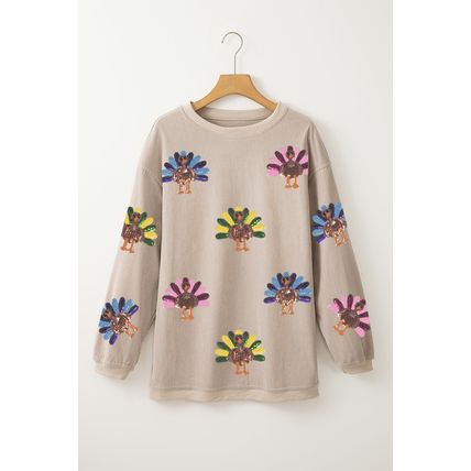 Smoke Gray Turkey Graphic Corded Baggy Sweatshirt