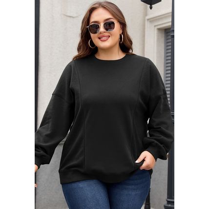 Black Loose Patchwork Crewneck Plus Size Sweatshirt