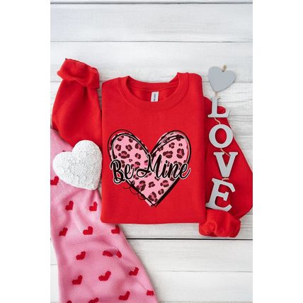 Red Be mine Leopard Heart Printed Valentines Sweatshirt