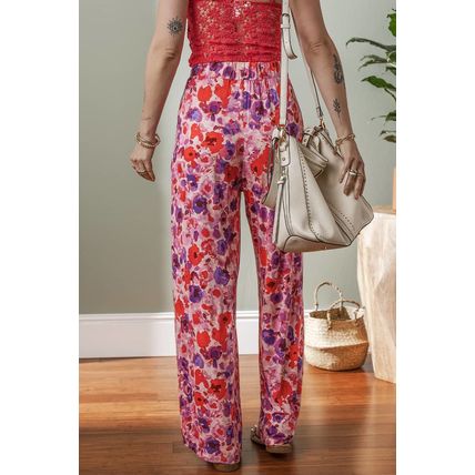 Purple Floral Wide Leg Elastic High Waist Pants