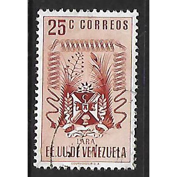 VENEZUELA 1952 COAT OF ARMS STATE OF LARA 25c BROWN SG1054 FINE USED#2