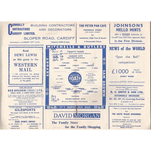 MATCH PROGRAMME 1960-61 CARDIFF CITY v MANCHESTER CITY (Good - Writing Inside)