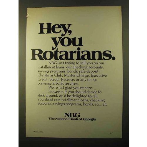 1970 NBG National Bank of Georgia Ad - Hey Rotarians