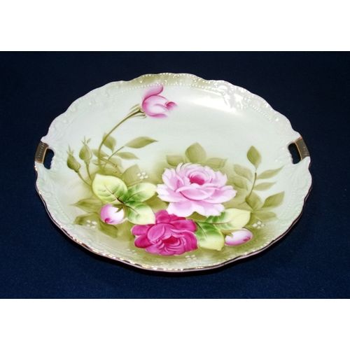 Lefton Green Heritage cake plate 719 pink rose vintage good condition