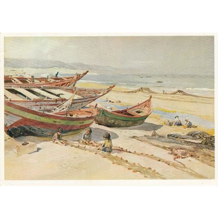 Roque Gameiro Barcos Nazare Postcard posted 1970 VGC