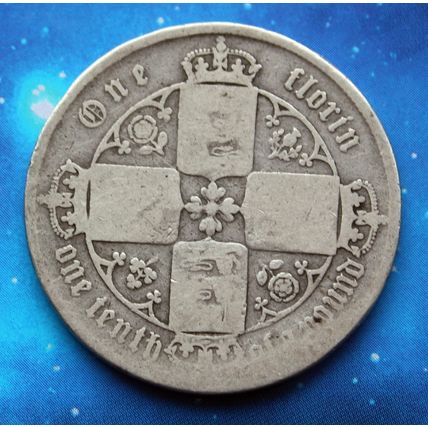 1871 MDCCCLXXI Queen Victoria Silver 92.5% Gothic Florin Two Shillings 2/-