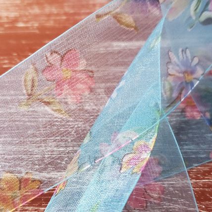 Organza Ribbon - Blue Floral Sheer - 1.5" x 1 yard - Sold by the Yard