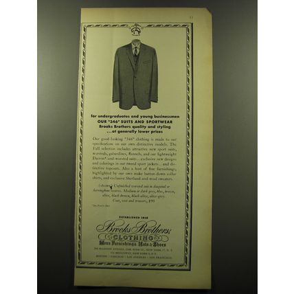 1959 Brooks Brothers Clothing Ad - For undergraduates and young businessmen