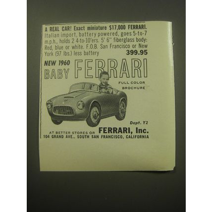 1959 Baby Ferrari Car Advertisement - Exact miniature $17,000 Ferrari
