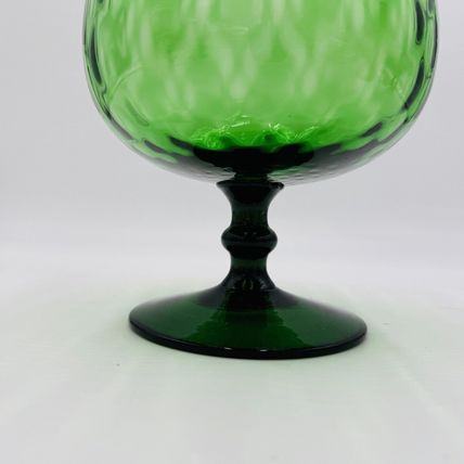 MCM Empoli Green Art Glass Lattice Optic Balloon Compote Footed Snifter Shape 9"