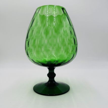 MCM Empoli Green Art Glass Lattice Optic Balloon Compote Footed Snifter Shape 9"