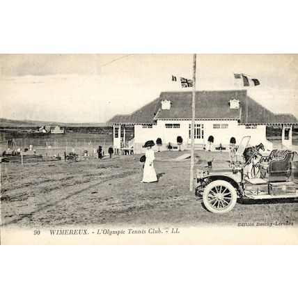 Classic Car at Wimereux L'Olympic Tennis Club French Antique Postcard