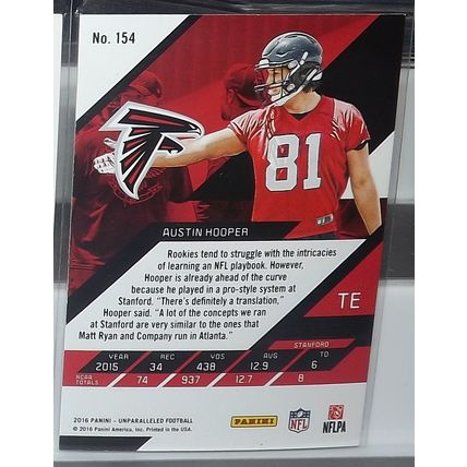2016 Unparalleled AUSTIN HOOPER (Falcons) Rookie Card #154