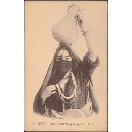 Arab Woman bearing her Pitcher, Egypt, c.1910 - BB Postcard