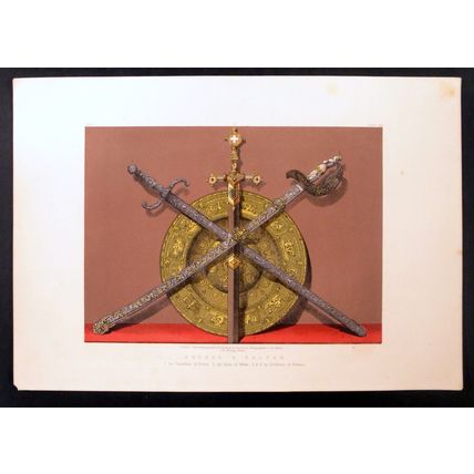 SWORDS & SALVER 1870s Lepage Moutier, Paris CHROMOLITHOGRAPH #245