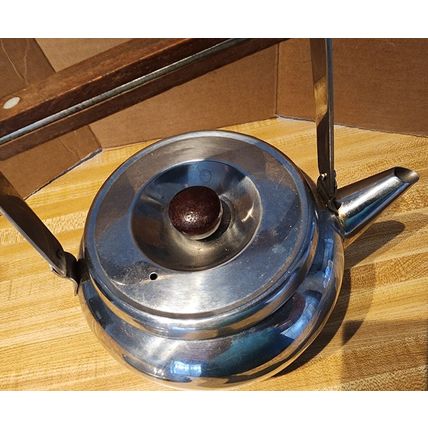 Vintage Metal Tea Pot with Wood Handle & Knob & Kromex Plate