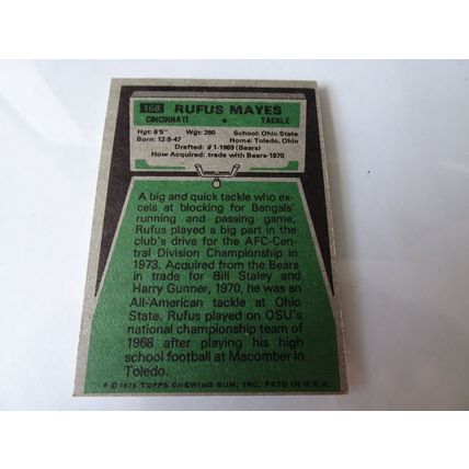 1975 Topps Football Card # 168 Rufus Mayes VG-Ex (4) Cincinnati Bengals