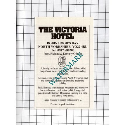 The Victoria Hotel Robin Hood's Bay North Yorkshire Gibson - 1990 Small Advert