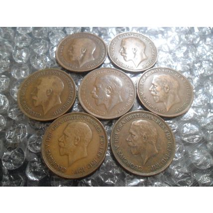 Bulk lot of George V pennies - 7 coins.