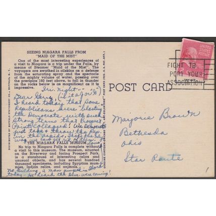 Maid of the Mist, Niagara Falls, New York, c.1950 - Buffalo Stationery Postcard