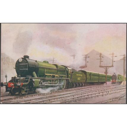 London Express leaving Brighton Station, c.1930 - Salmon Postcard