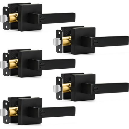 5 Pack Matte Black Door Handles Privacy Door Levers, Keyless Interior Door Knobs
