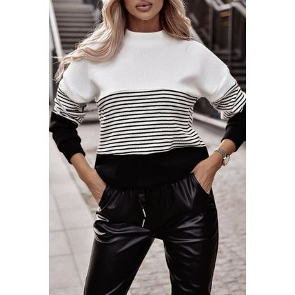 Black Striped Contrast Colorblock Knit Top