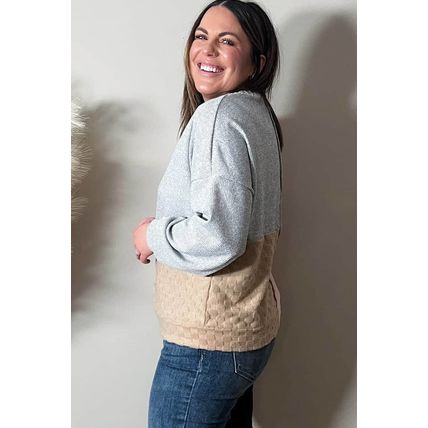 Multicolor Cable Knit Colorblock Long Sleeve Plus Size Top
