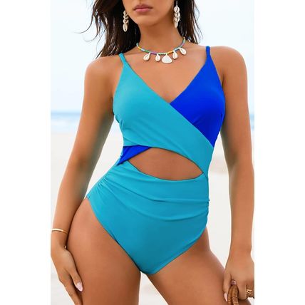 Light Blue Crossover Colorblock Cutout One Piece Swimsuit