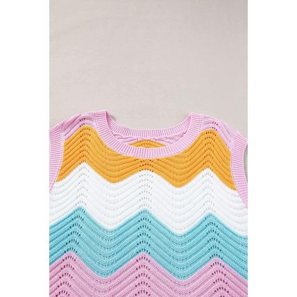 Multicolour Striped Colorblock Scalloped Hem Knitted Vest