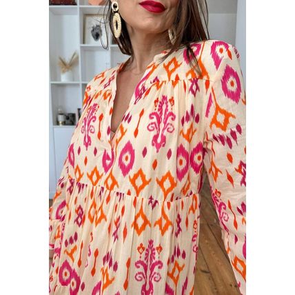 Orange Western Abstract Geometric Printed Maxi Dress