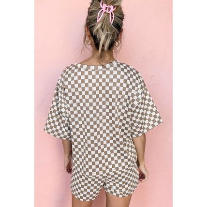 Brown Checkered Top and Short Casual 2pcs Set