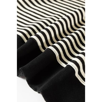Black Stripe Loose Drop Shoulder Long Sleeve Top