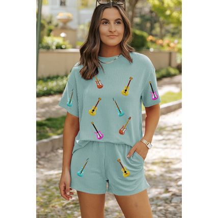 Iceland Blue Guitar Print Corded Short Set