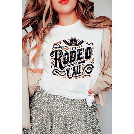 White ITS RODEO TIME YALL Western Graphic T Shirt