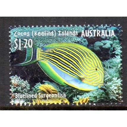 COCOS (KEELING) ISLANDS: 2023, BLUELINED SURGEONFISH, USED STAMP. 247a/8a