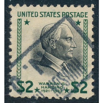 USA Scott 0833, $2 green/black Harding, VF used stamp, CENTER SHIFT!