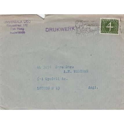 Netherlands 1950 Den Haag-London UK Cover Voor het Kinder Special Cancel typed