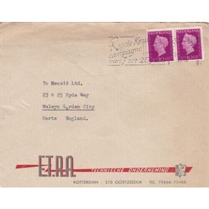 Netherlands 1948 E.T.R.A.Rotterdam-Welwyn Garden City Cover Red Cross Cancel VGC