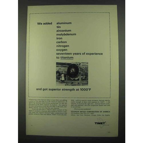 1967 Timet Ti-6Al-2Sn-4Zr-2Mo Titanium Alloy System Ad