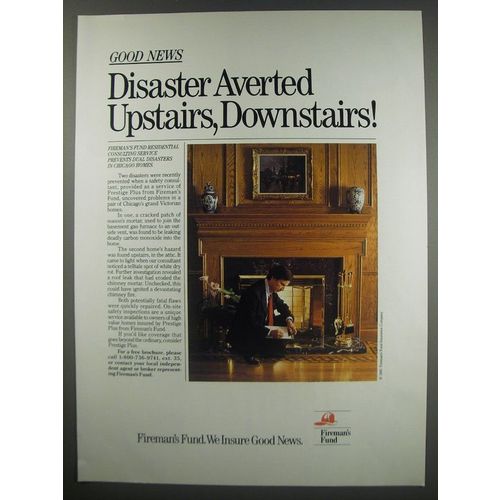 1991 Fireman's Fund Insurance Ad - Good news disaster averted upstairs