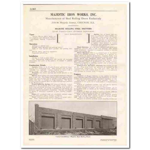 MAJESTIC IRON WORKS INC 1931 Steel rolling doors vintage catalog