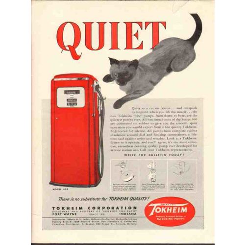 TOKHEIM CORP 1955 Quiet cat cotton model 305 gasoline pump vintage ad