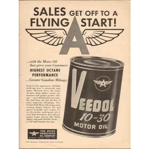 TIDE WATER ASSOCIATED OIL COMPANY 1955 sales Flying A Start vintage ad