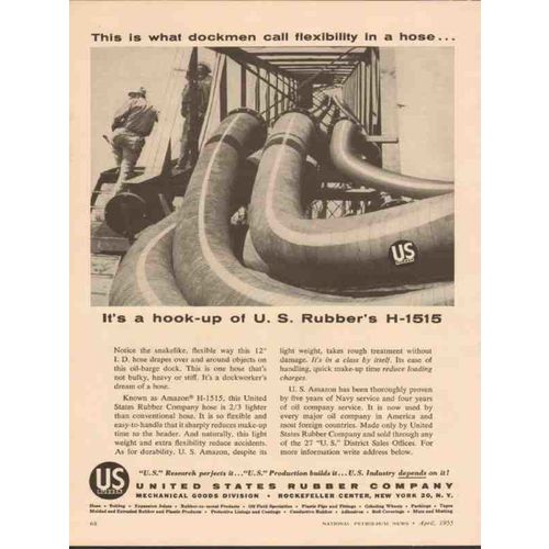 UNITED STATES RUBBER COMPANY 1955 flexibility in hose oil vintage ad