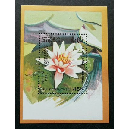 Cambodia Flowers 1989 Lotus Flora Plant Pond (ms) MNH