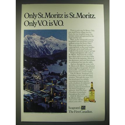 1974 Seagram's V.O. Whiskey Ad - Only St. Moritz is St. Moritz.