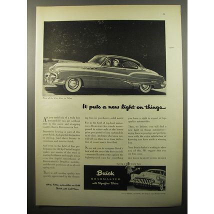 1950 Buick Roadmaster Car Ad - It puts a new light on things