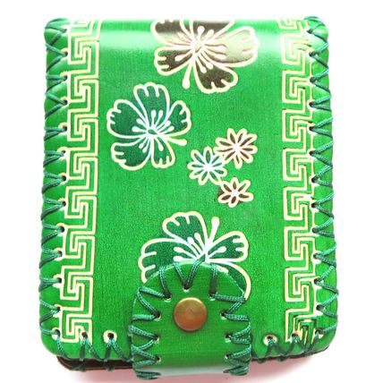 Ladies Green Leather Wallet with Flower & Geometric Design Detail 9 CM - 0015P